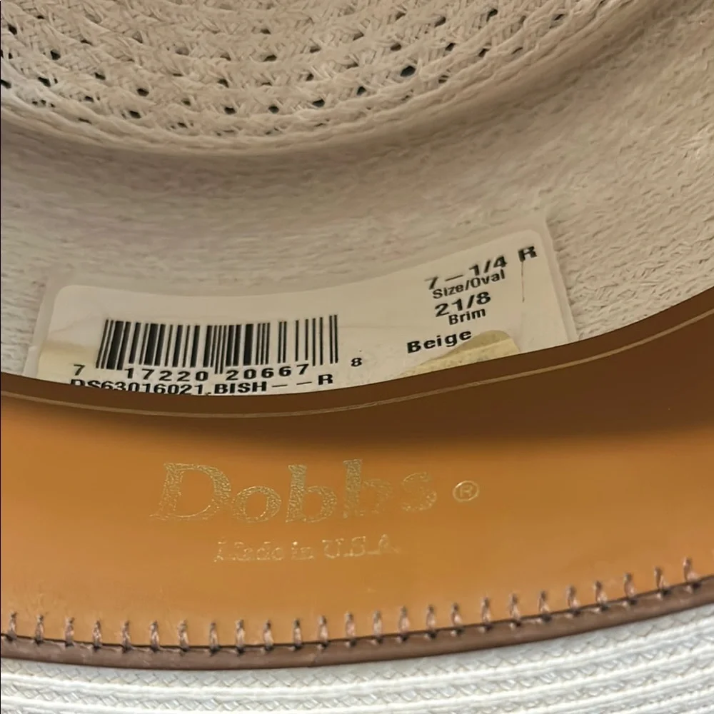 Cream Panama Hat with Flat Brim and Rounded Crown - Picture 4 of 6